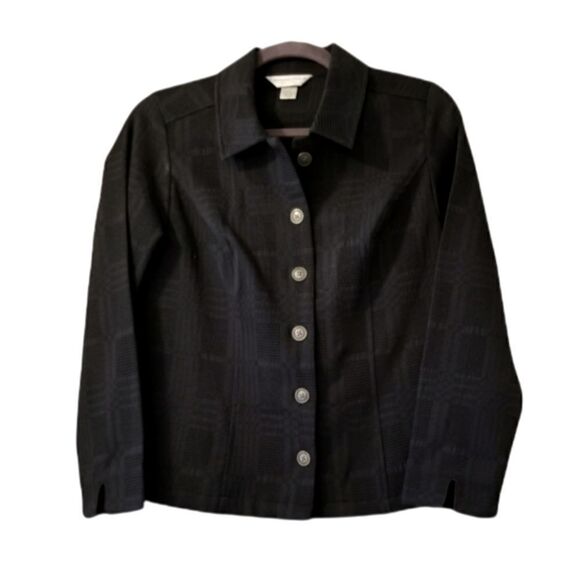 Christopher & Banks Black Textured Checked Petite Blazer - Picture 1 of 5